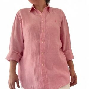 Ralph Lauren Men's Pink Linen Button-Up Shirt